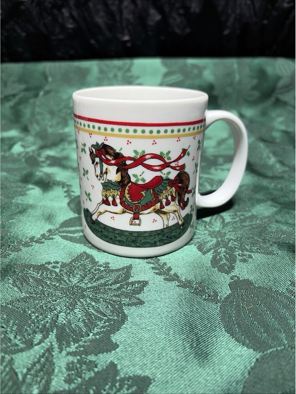 Vintage World Bazaars Rocking Horse Youthful Christmas Coffee Mug Cup